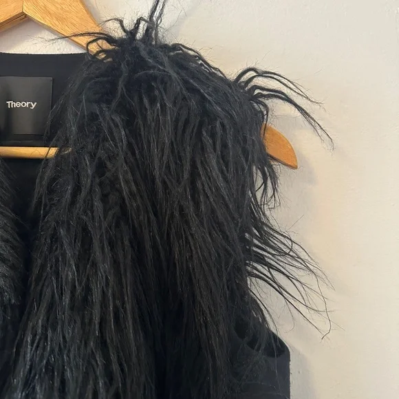 Theory Nyma Shaggy Long Vest in Black Faux Fur | Size Small - Picture 4 of 9